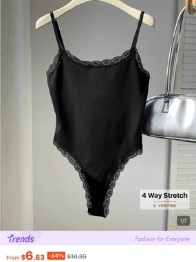 SHEIN Black Lace Trim Bodysuit